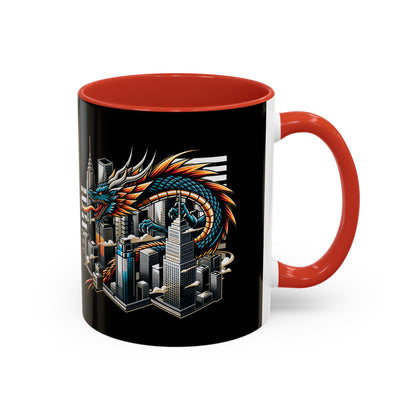 Urban Dragon Accent Coffee Mug - 11 & 15oz | Cityscape Design for Coffee Lovers