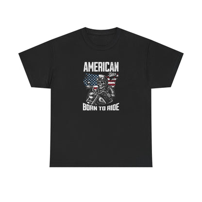 Rebellious Rider Unisex Heavy Cotton Tee - Skull and American Flag Design