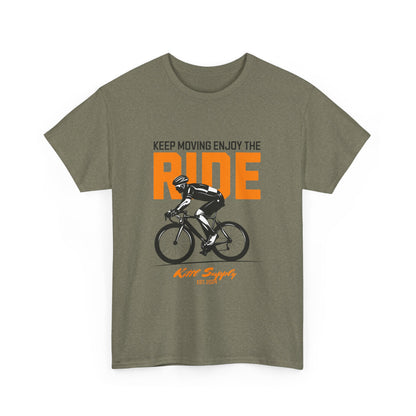 Cycling Motivational Unisex Heavy Cotton Tee - 'Keep Moving Enjoy the Ride'