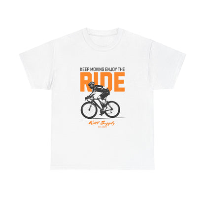 Cycling Motivational Unisex Heavy Cotton Tee - 'Keep Moving Enjoy the Ride'