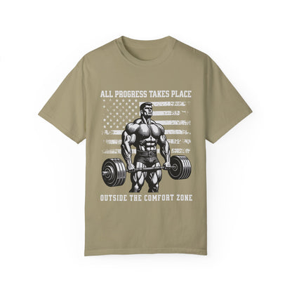 Motivational Fitness T-Shirt - All Progress Takes Place Outside the Comfort Zone