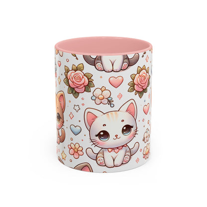 Cute Cat Floral Accent Coffee Mug - Perfect Gift for Cat Lovers