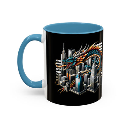 Urban Dragon Accent Coffee Mug - 11 & 15oz | Cityscape Design for Coffee Lovers