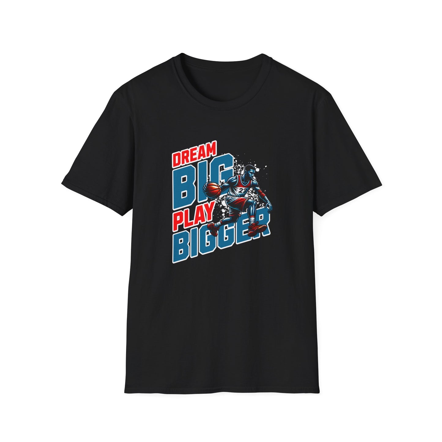 Dream Big Play Bigger Unisex Softstyle T-Shirt - Motivational Graphic Tee for Sports Enthusiasts