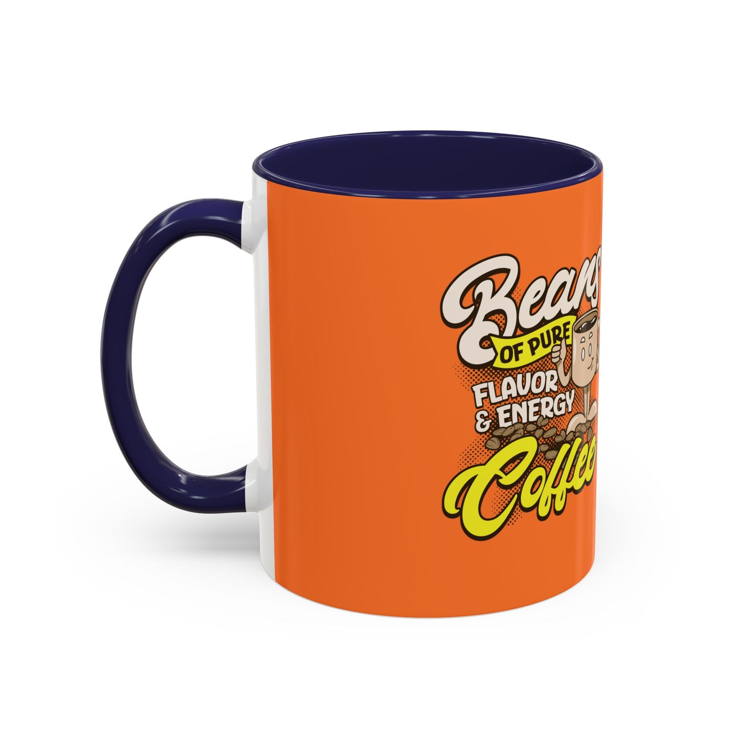 Funny Coffee Mug - 'Beans of Pure Flavor & Energy' - 11/15oz Orange Ceramic