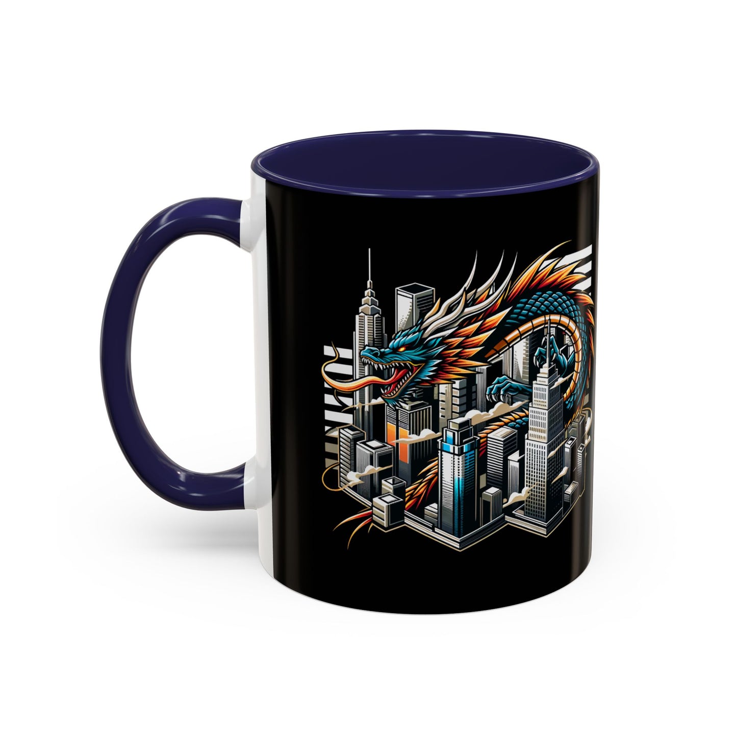 Urban Dragon Accent Coffee Mug - 11 & 15oz | Cityscape Design for Coffee Lovers