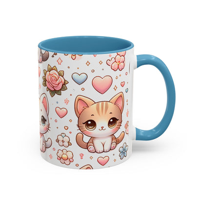 Cute Cat Floral Accent Coffee Mug - Perfect Gift for Cat Lovers