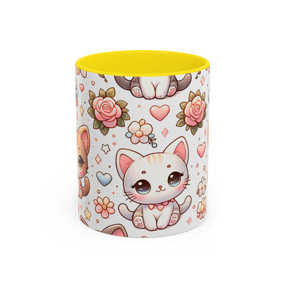 Cute Cat Floral Accent Coffee Mug - Perfect Gift for Cat Lovers