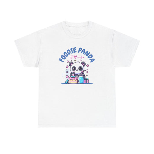 Foodie Panda  Women Heavy Cotton Tee – Cute Cartoon Pizza & Cake Design