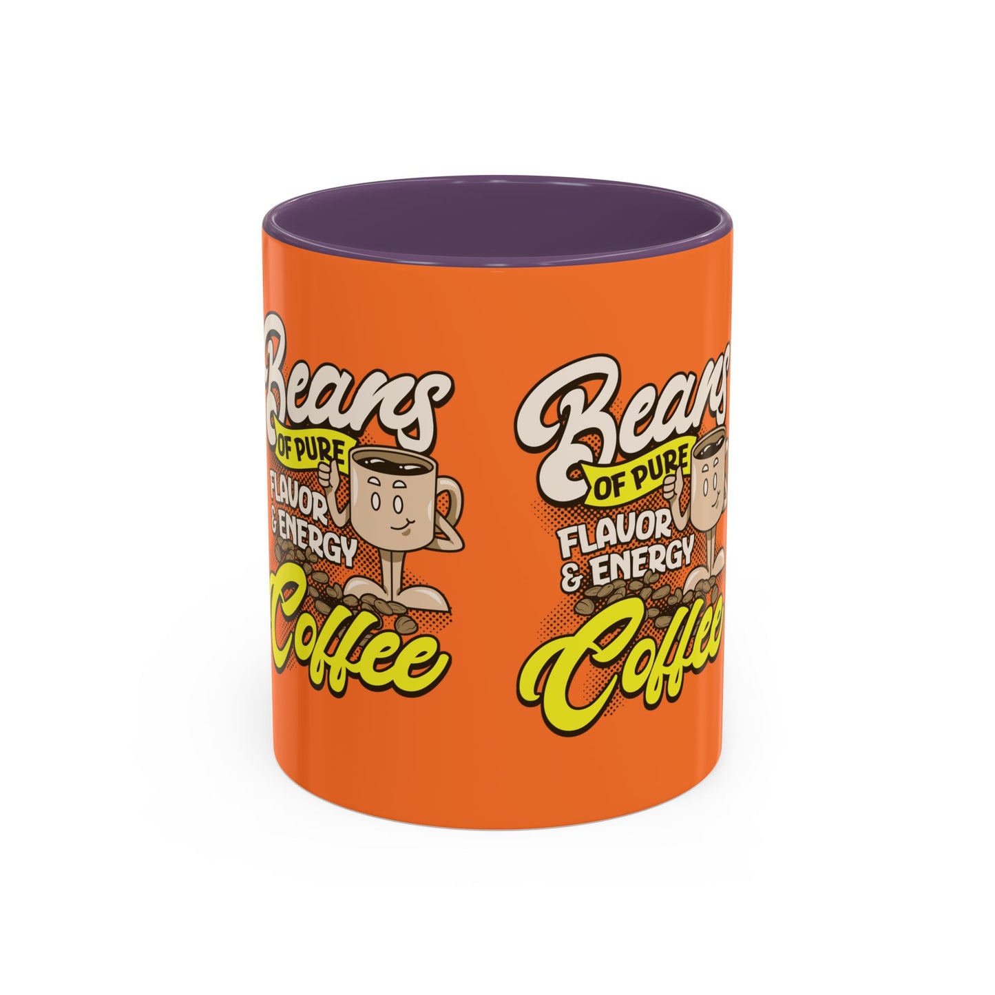 Funny Coffee Mug - 'Beans of Pure Flavor & Energy' - 11/15oz Orange Ceramic