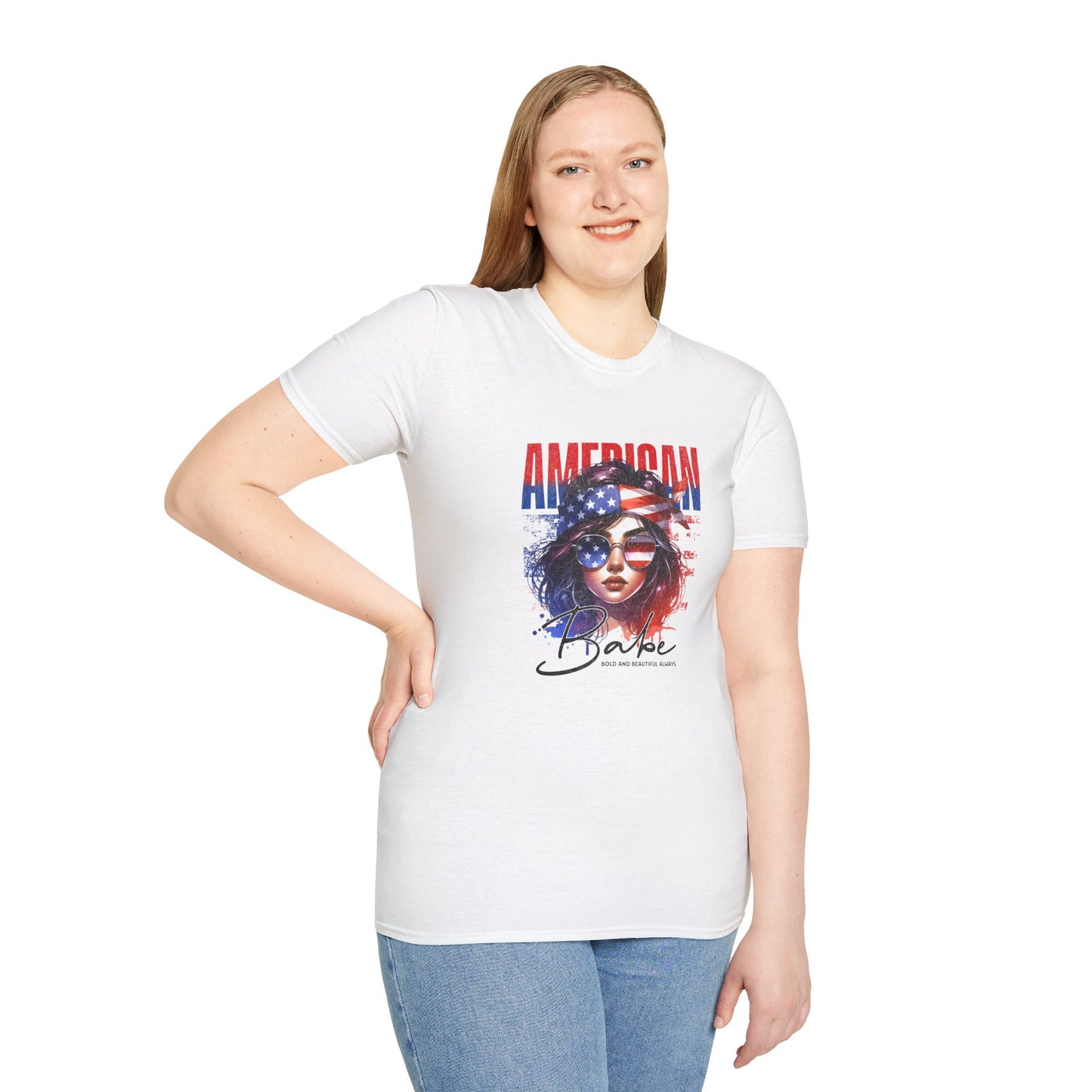 American Babe Unisex Softstyle T-Shirt - Patriotic Graphic Tee for Holidays and Celebrations