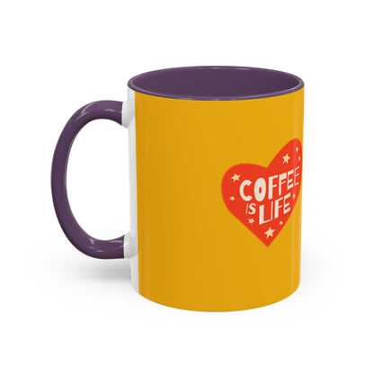 Coffee is Life Accent Mug - Fun Yellow Coffee Cup for Coffee Lovers