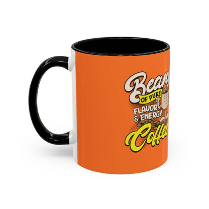 Funny Coffee Mug - 'Beans of Pure Flavor & Energy' - 11/15oz Orange Ceramic