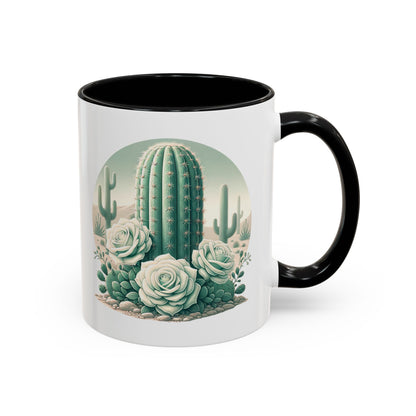 Cactus & Rose Accent Coffee Mug - Stylish 11/15oz Drinkware for Nature Lovers