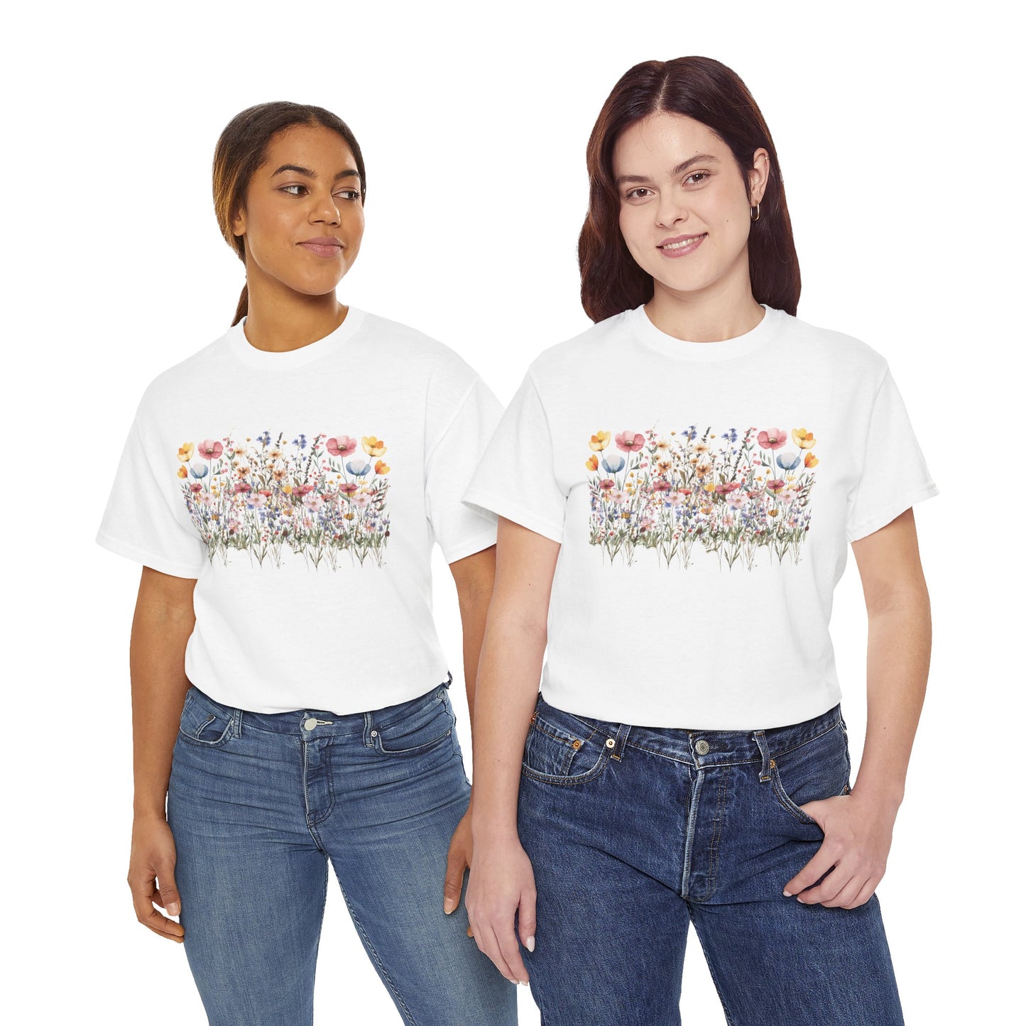 Spring Floral Women's Heavy Cotton Tee - Perfect for Casual Outings & Gifts