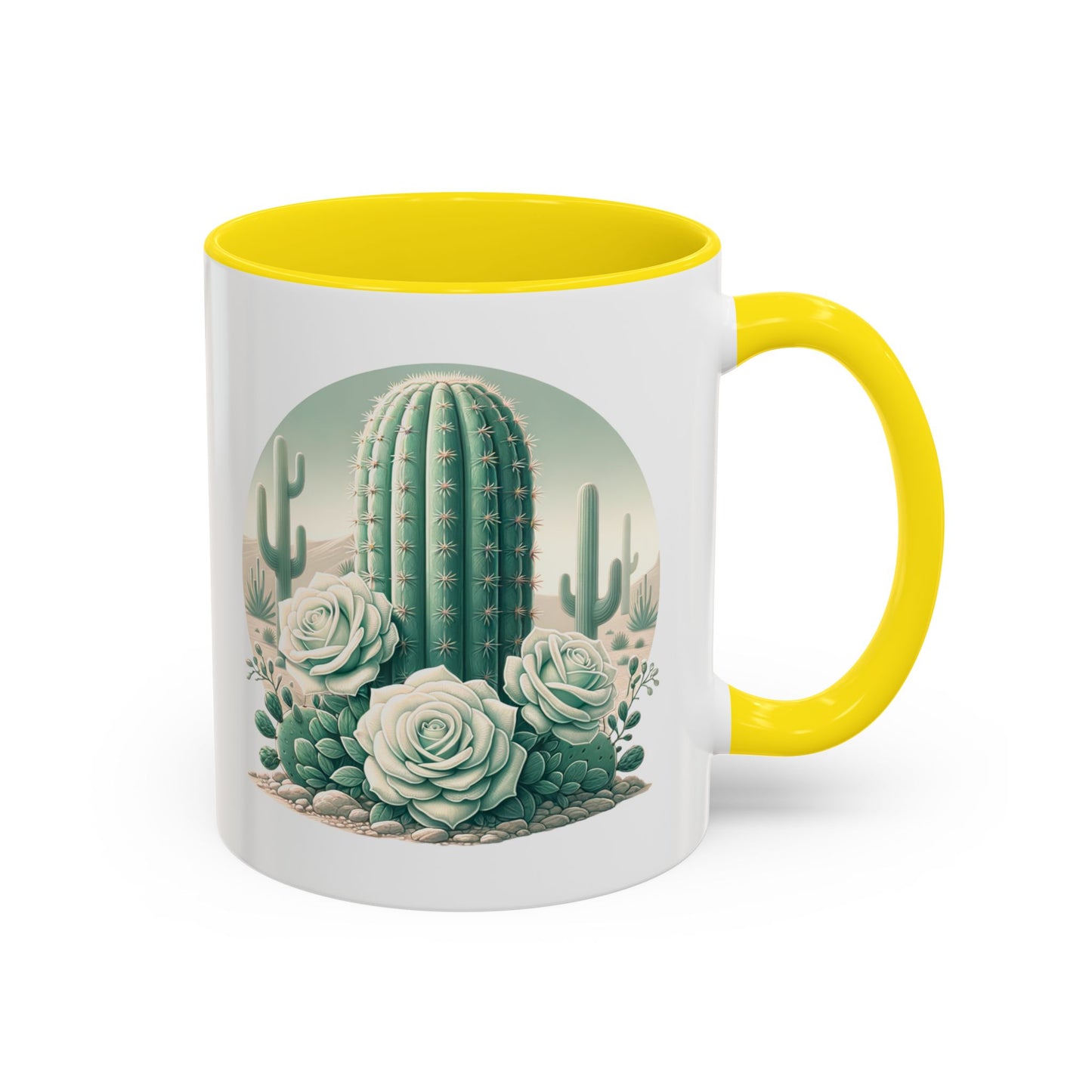 Cactus & Rose Accent Coffee Mug - Stylish 11/15oz Drinkware for Nature Lovers