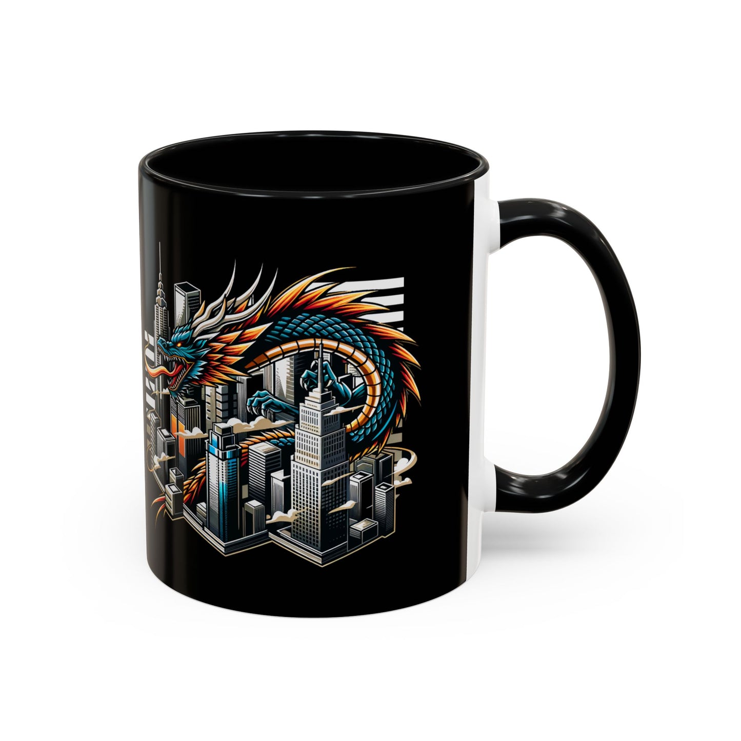 Urban Dragon Accent Coffee Mug - 11 & 15oz | Cityscape Design for Coffee Lovers