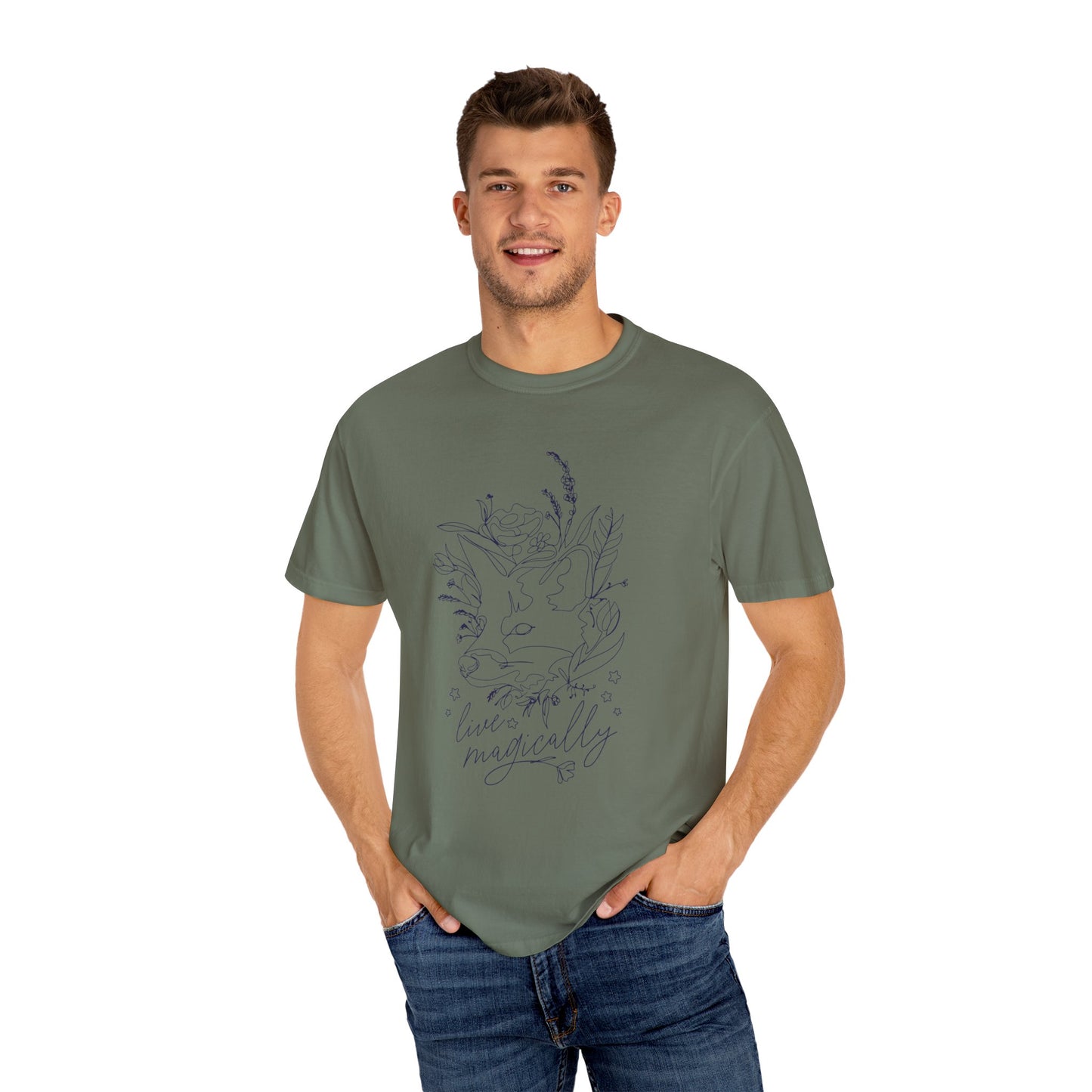 Whimsical Floral T-Shirt - "Live Magically" Unisex Garment-Dyed Tee