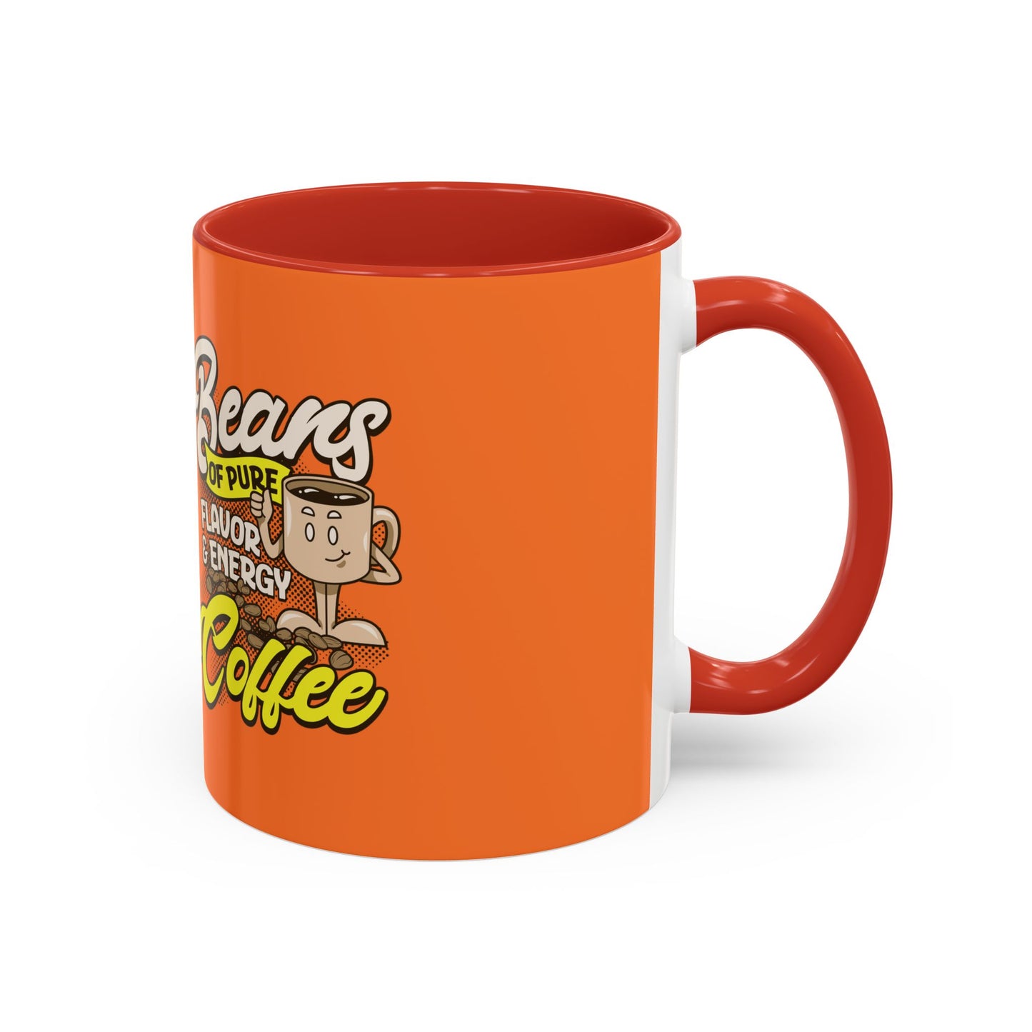 Funny Coffee Mug - 'Beans of Pure Flavor & Energy' - 11/15oz Orange Ceramic