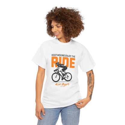 Cycling Motivational Unisex Heavy Cotton Tee - 'Keep Moving Enjoy the Ride'