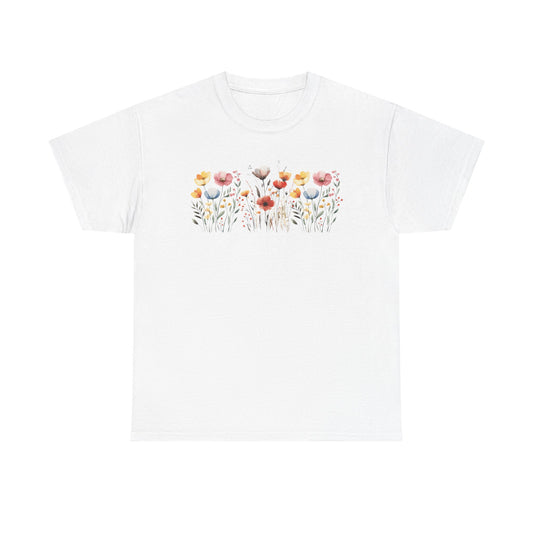 Floral Women's Heavy Cotton Tee – Perfect for Nature Lovers & Casual Wear