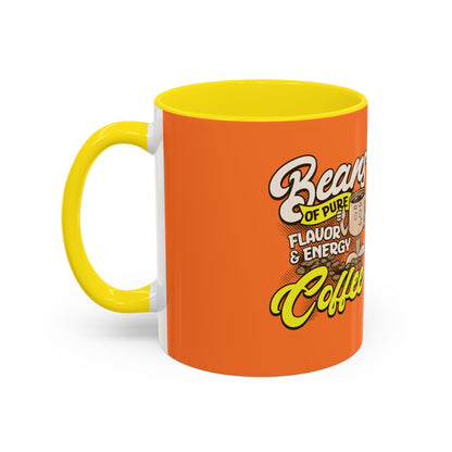 Funny Coffee Mug - 'Beans of Pure Flavor & Energy' - 11/15oz Orange Ceramic