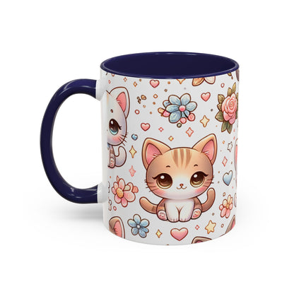 Cute Cat Floral Accent Coffee Mug - Perfect Gift for Cat Lovers