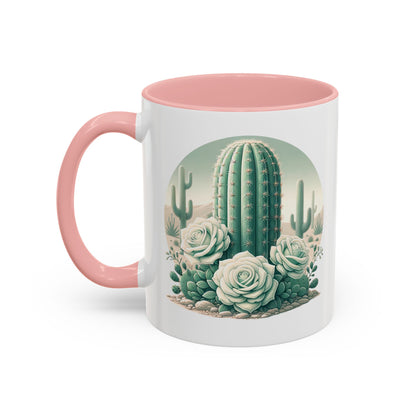 Cactus & Rose Accent Coffee Mug - Stylish 11/15oz Drinkware for Nature Lovers