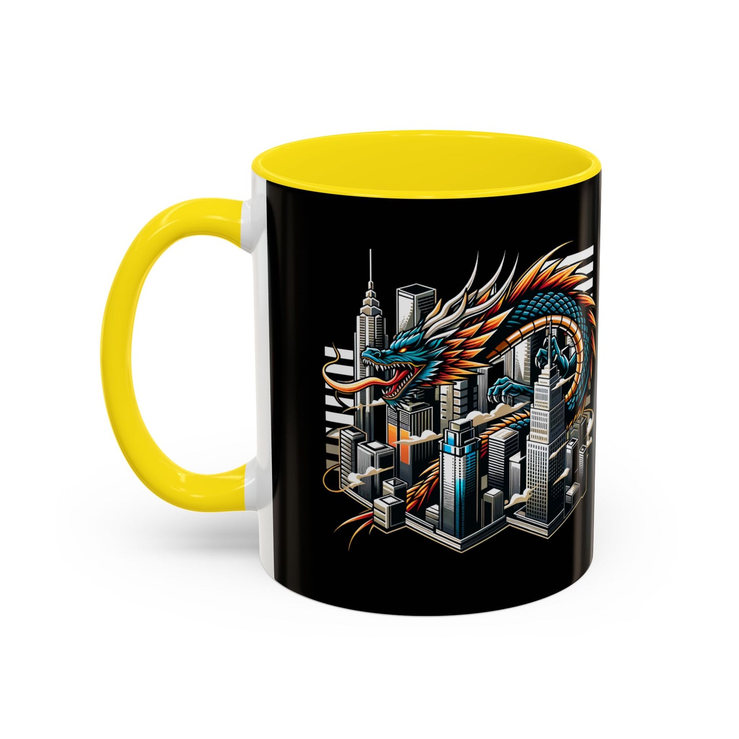 Urban Dragon Accent Coffee Mug - 11 & 15oz | Cityscape Design for Coffee Lovers