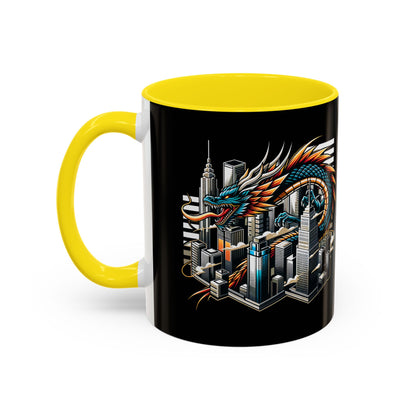 Urban Dragon Accent Coffee Mug - 11 & 15oz | Cityscape Design for Coffee Lovers