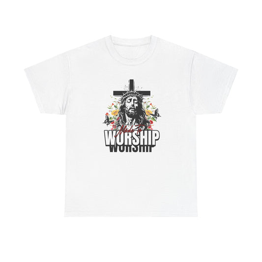 Worship Graphic Unisex Heavy Cotton Tee - Christian Faith Design