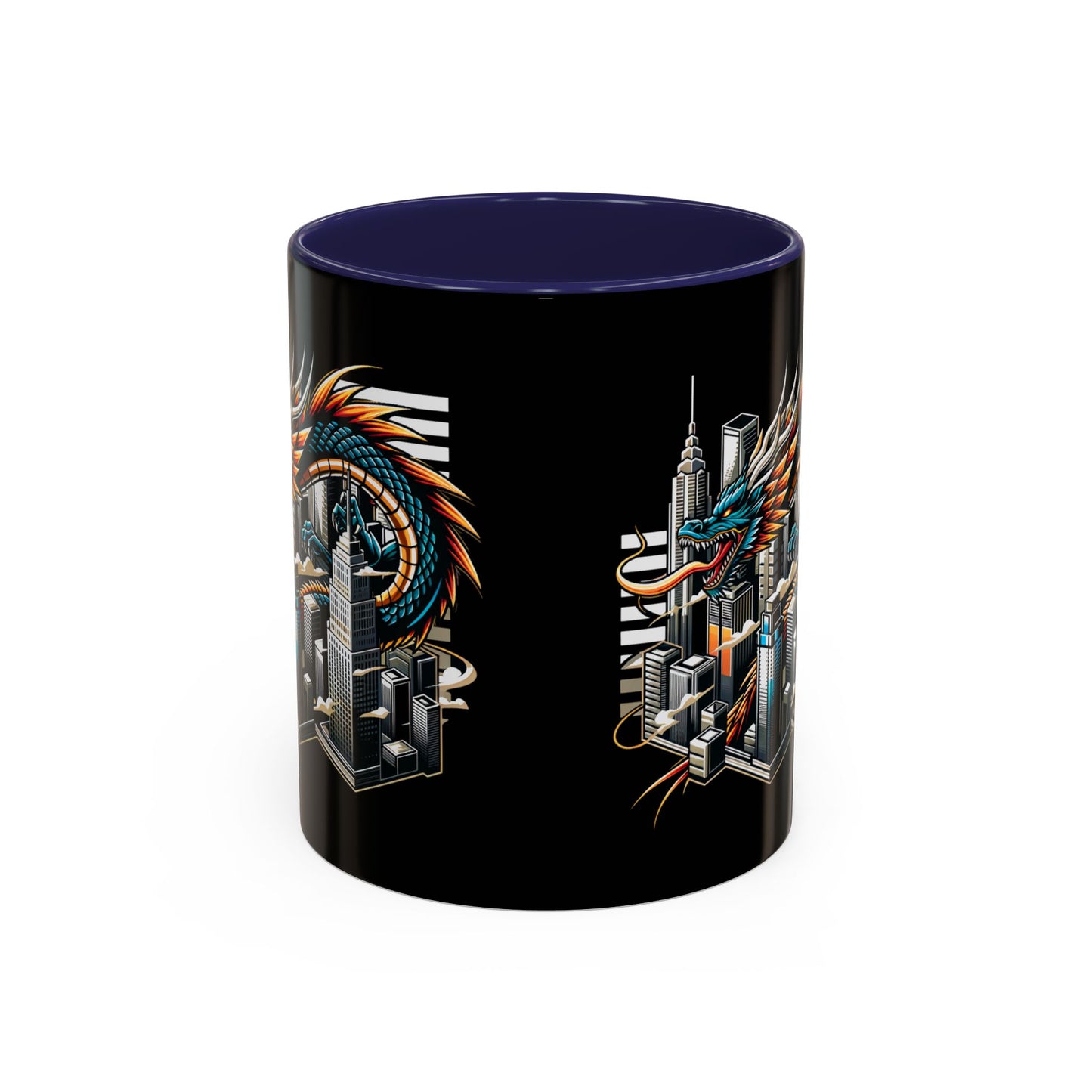 Urban Dragon Accent Coffee Mug - 11 & 15oz | Cityscape Design for Coffee Lovers