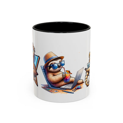 Chill Sloth Accent Coffee Mug - Fun 11oz & 15oz Drinking Mug for Relaxed Vibes