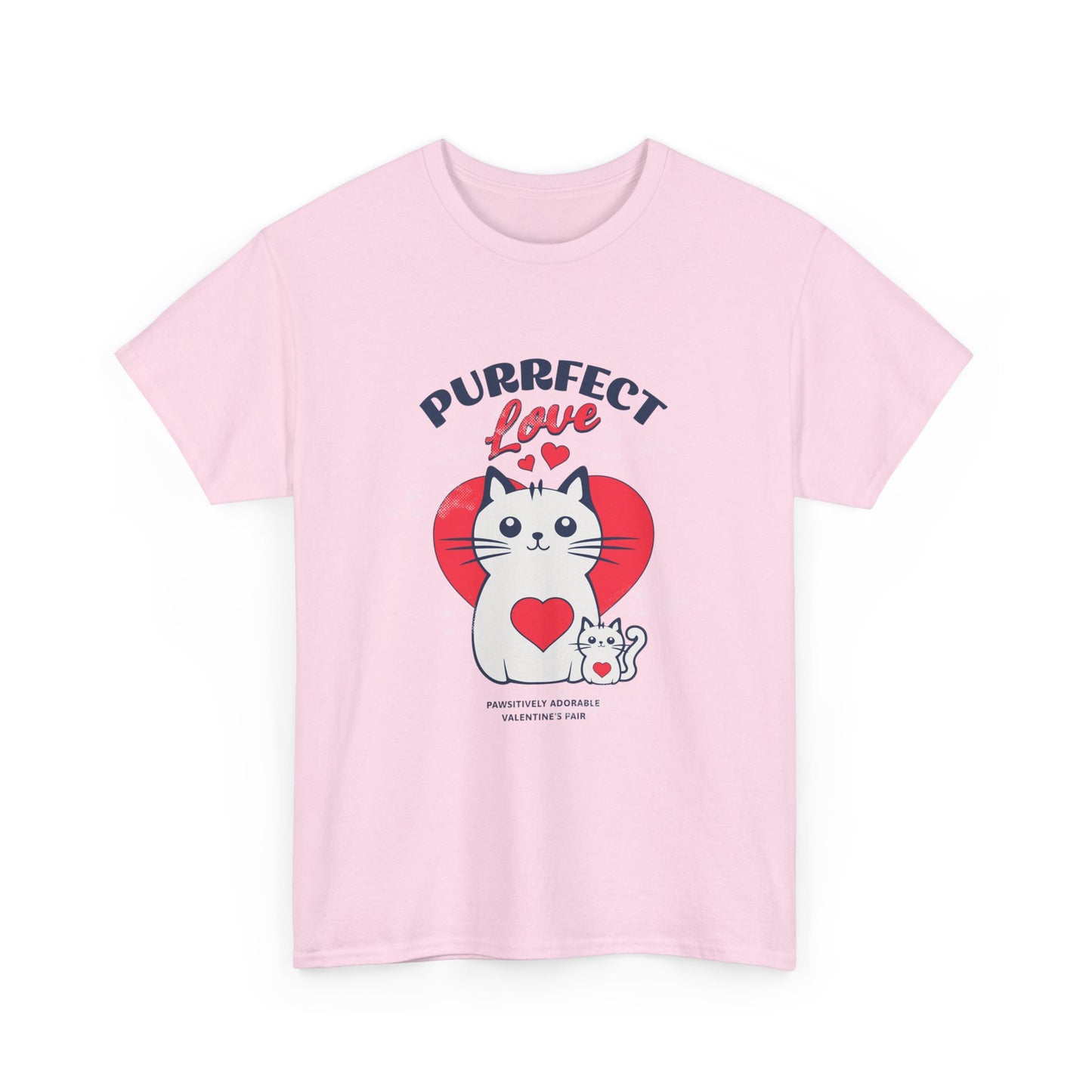 Purrfect Love Women Heavy Cotton Tee - Cat Lover's Heart Design