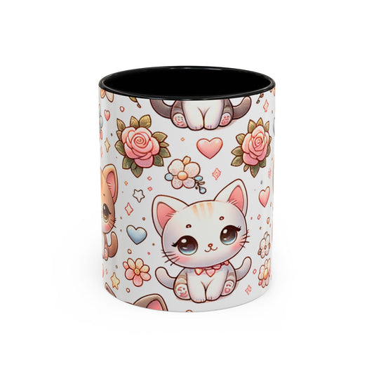 Cute Cat Floral Accent Coffee Mug - Perfect Gift for Cat Lovers