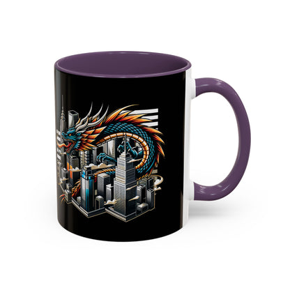 Urban Dragon Accent Coffee Mug - 11 & 15oz | Cityscape Design for Coffee Lovers