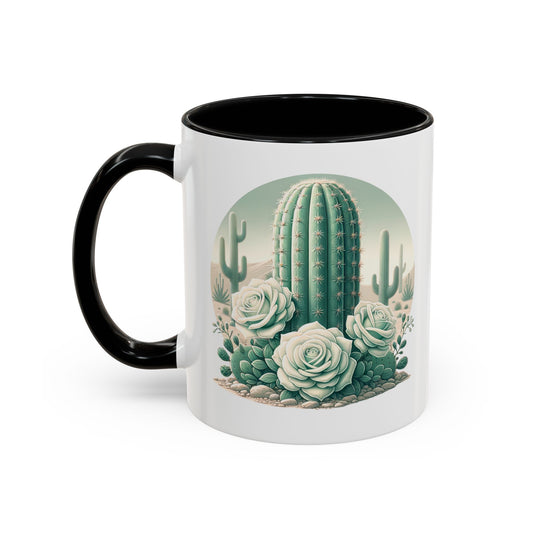 Cactus & Rose Accent Coffee Mug - Stylish 11/15oz Drinkware for Nature Lovers