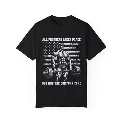 Motivational Fitness T-Shirt - All Progress Takes Place Outside the Comfort Zone