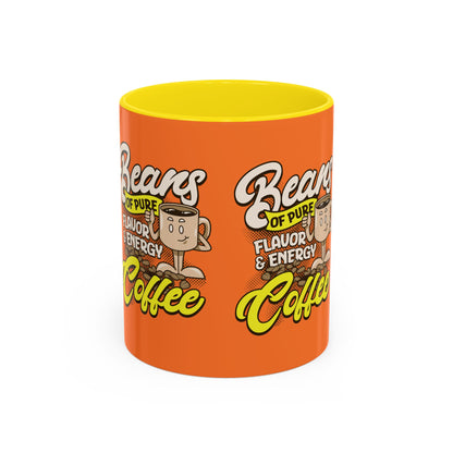 Funny Coffee Mug - 'Beans of Pure Flavor & Energy' - 11/15oz Orange Ceramic