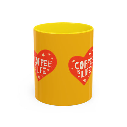 Coffee is Life Accent Mug - Fun Yellow Coffee Cup for Coffee Lovers