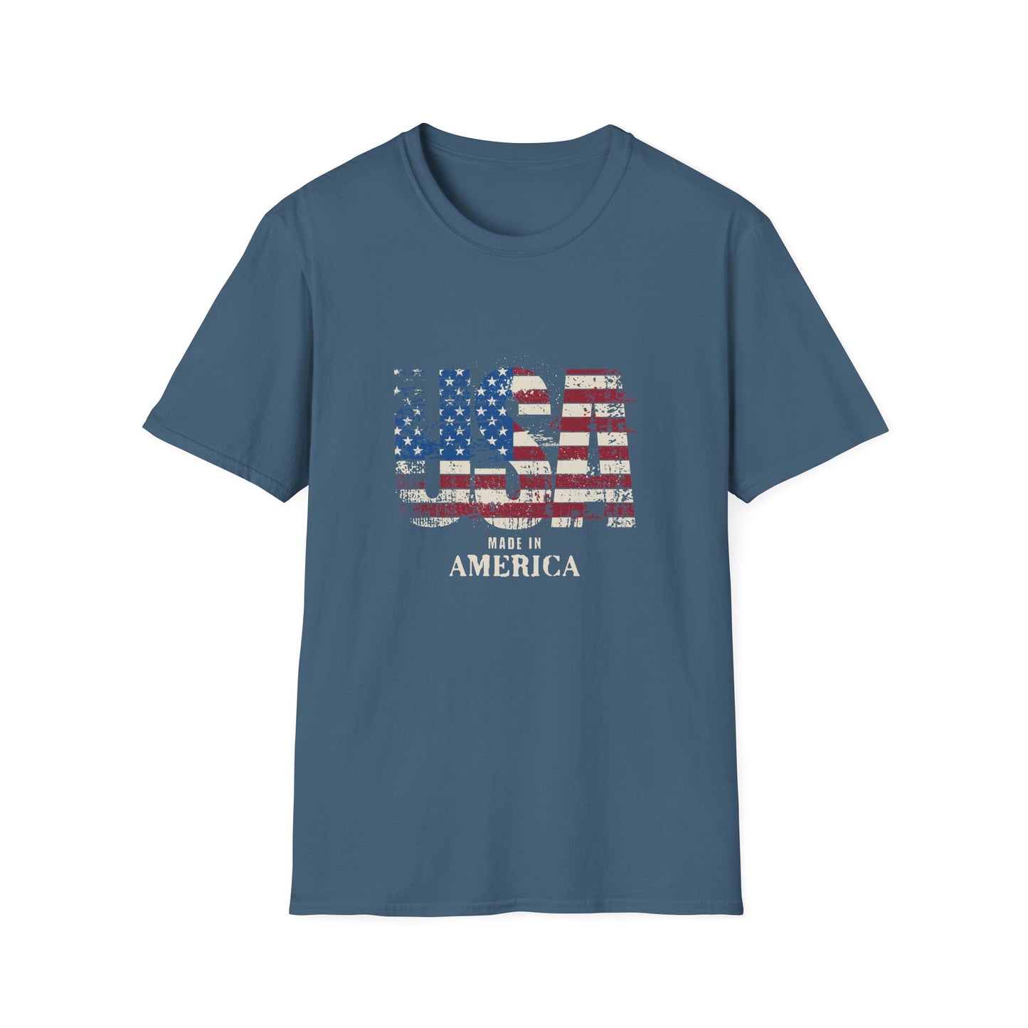 Unisex Softstyle T-Shirt - USA Flag Design, Made in America - Patriotic Apparel for Independence Day and Everyday Wear