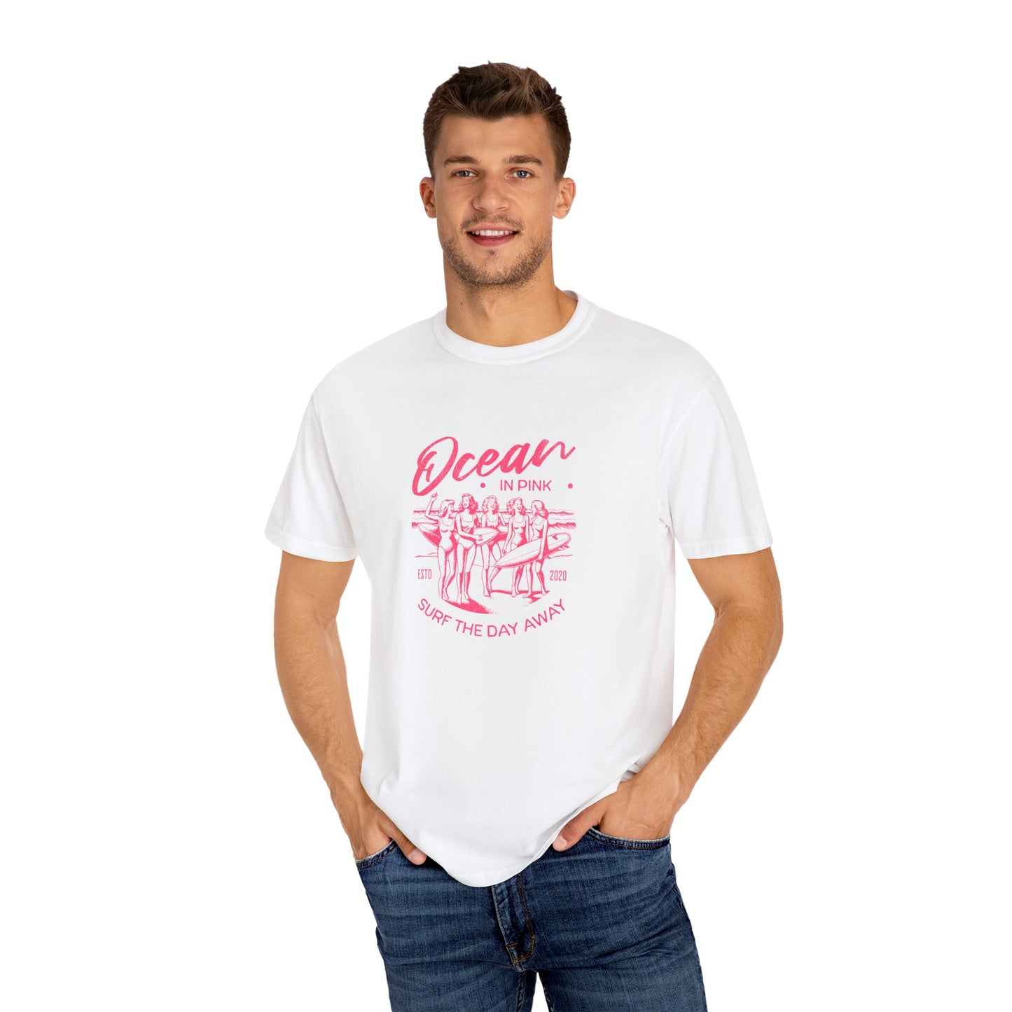 Ocean in Pink Unisex Garment-Dyed T-Shirt - Surf the Day Away