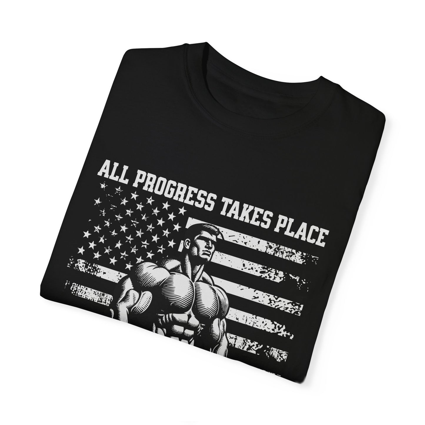 Motivational Fitness T-Shirt - All Progress Takes Place Outside the Comfort Zone