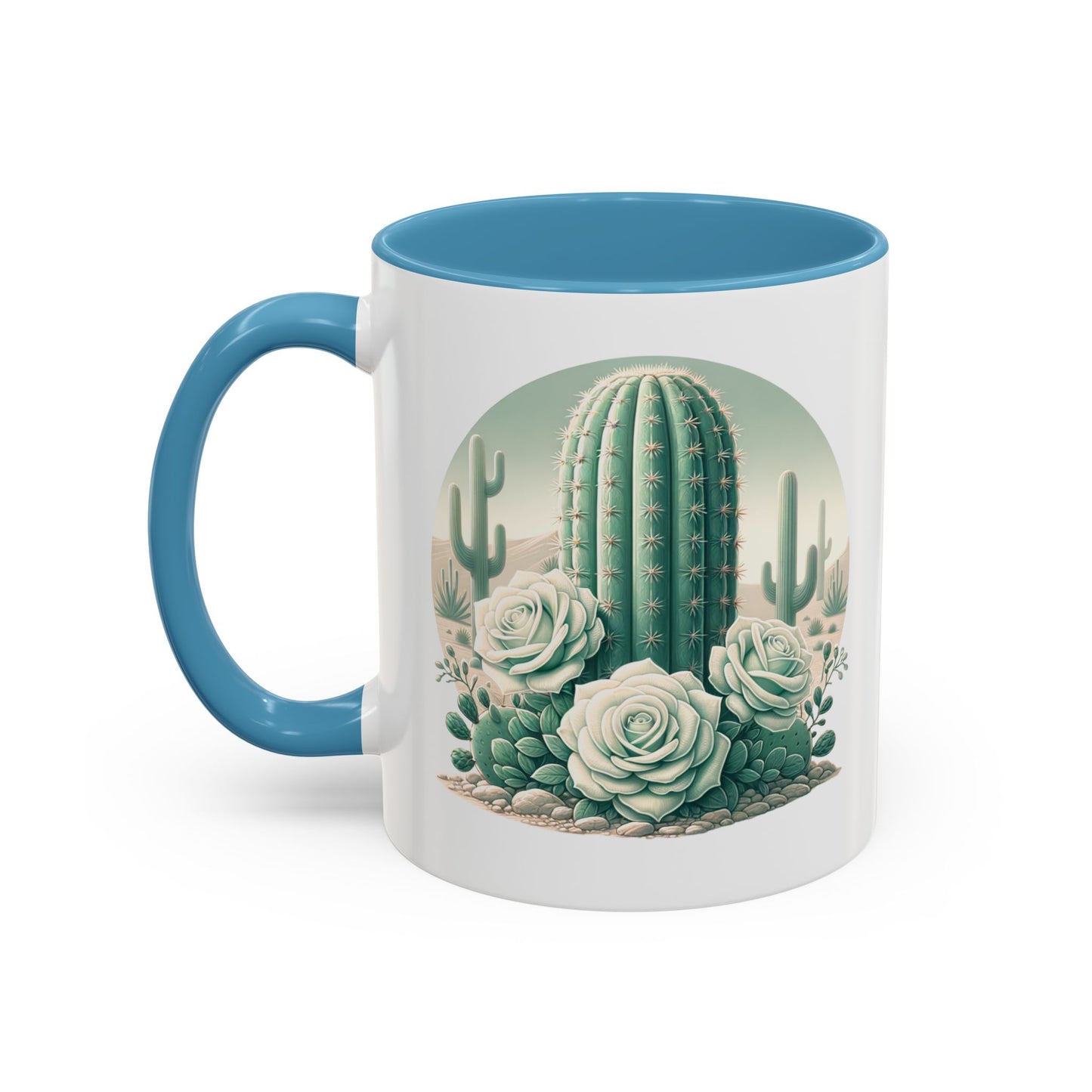 Cactus & Rose Accent Coffee Mug - Stylish 11/15oz Drinkware for Nature Lovers