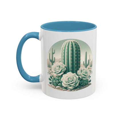 Cactus & Rose Accent Coffee Mug - Stylish 11/15oz Drinkware for Nature Lovers