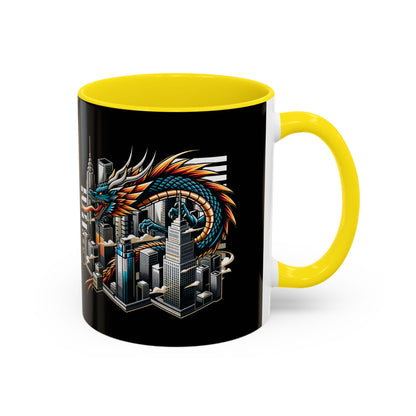 Urban Dragon Accent Coffee Mug - 11 & 15oz | Cityscape Design for Coffee Lovers