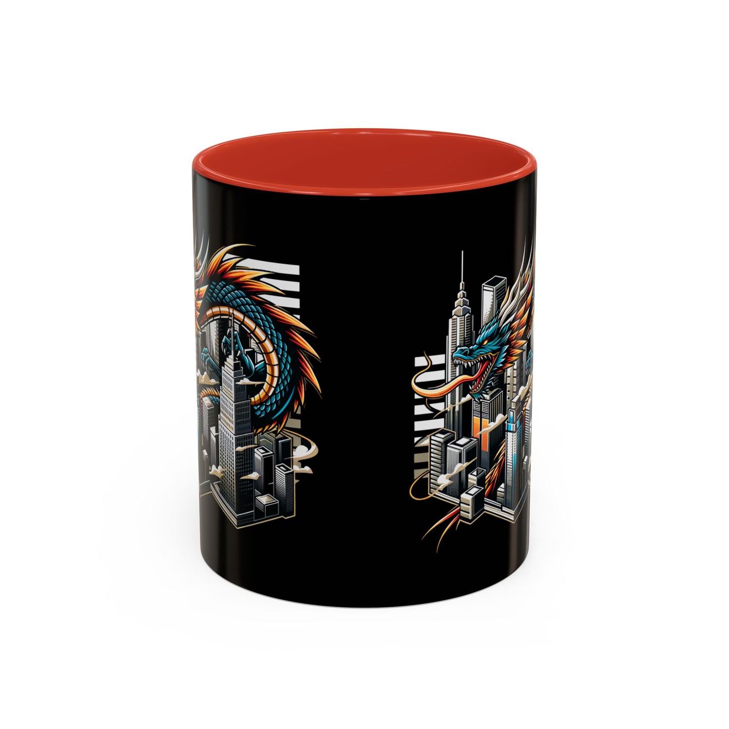 Urban Dragon Accent Coffee Mug - 11 & 15oz | Cityscape Design for Coffee Lovers