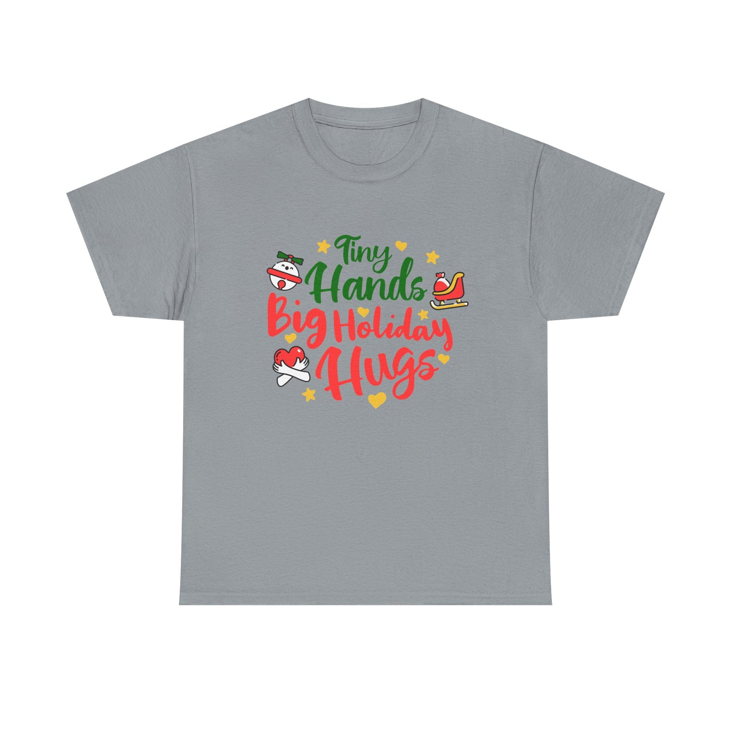 Holiday Cheer Men  Heavy Cotton T-Shirt - "Tiny Hands, Big Holiday Hugs"