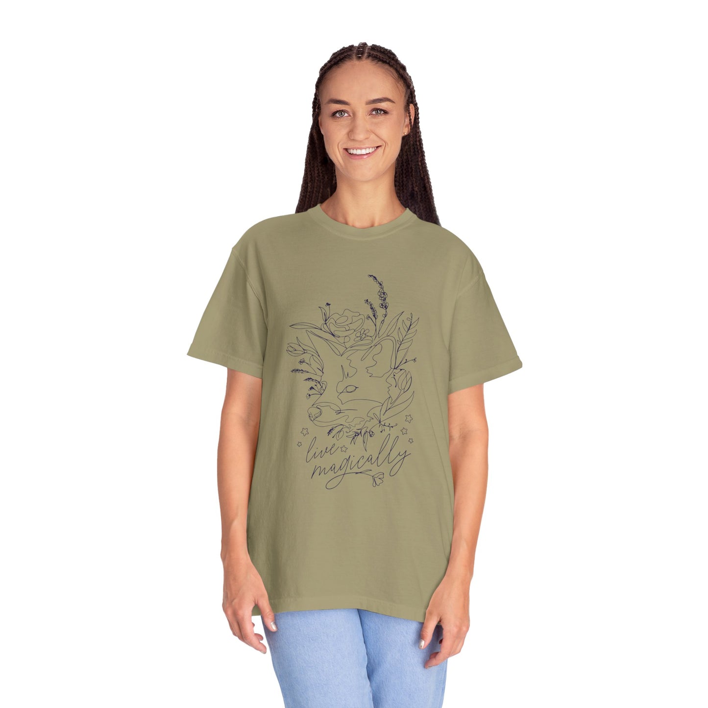 Whimsical Floral T-Shirt - "Live Magically" Unisex Garment-Dyed Tee