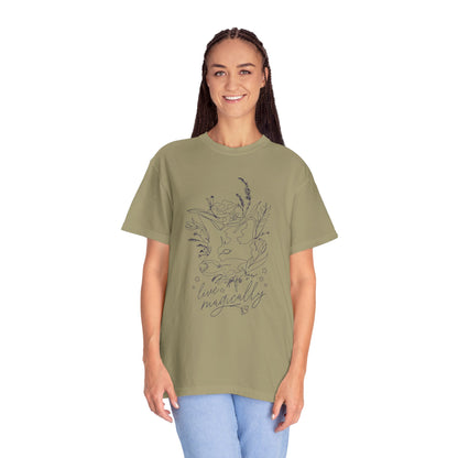 Whimsical Floral T-Shirt - "Live Magically" Unisex Garment-Dyed Tee